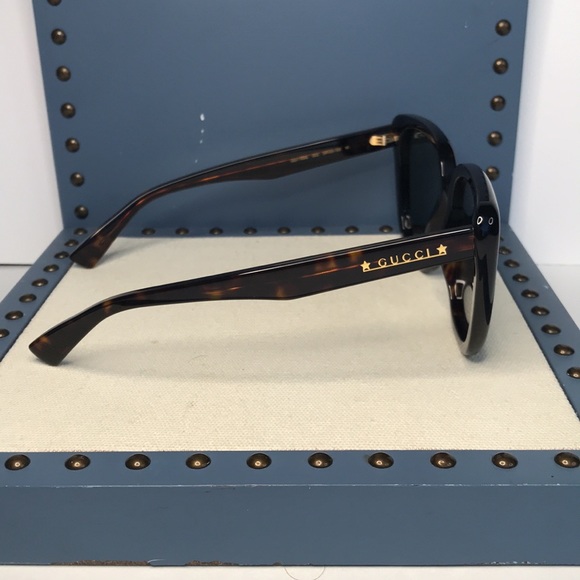 GUCCI GG1169S 003 cat eye sunglass in shiny dark havana frame with green lenses. - Picture 7 of 17